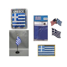 JumpingLight Greece Heritage Flag Set (3x5 Flag, Decal, Lapel Pins, Desk Flag & Patch) - Quality Flags