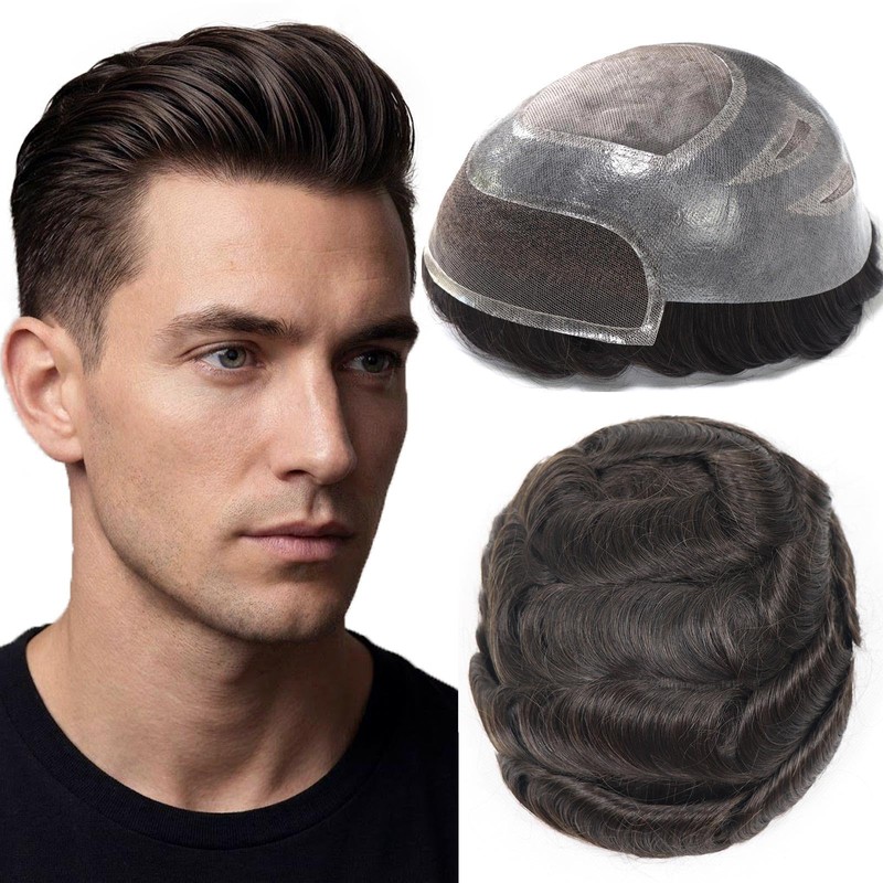 blazingfire Sistema de peluquín para hombres, cabello humano, línea capilar