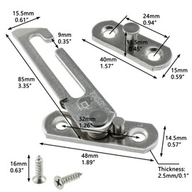 LUORNG 8.5x4.8cm Silver 304 Stainless Steel Flush Door Limiter Right Side Safety Window Opening Limiter Lock with Screws
