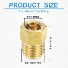 YELARXI Brass Flare Tube Fitting Coupling Gas Adapter, 5/8" Male Flare x 3/8 Inch Female SAE Thread Pipe Connector Fit for air Conditioning HVAC Automotive Grills (Gold)