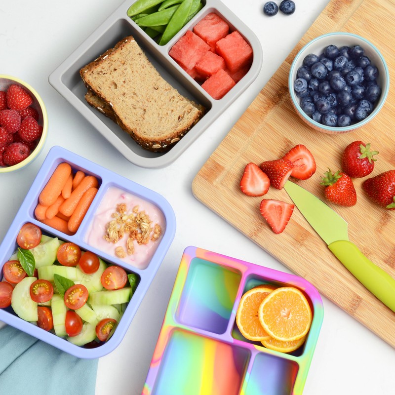 PrimaStella Snacktainer Silicone Bento Box - Leak-Proof Lunch Box for