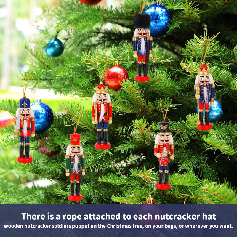 6 Pcs Christmas Wooden Nutcracker Ornaments,12cm Minifigures Soldier Nutcracker Puppet,Wooden