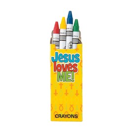 Jesus Loves Me Religious Crayons - 24 packs with 4 crayons each - Church, Sunday School, and Giveaways