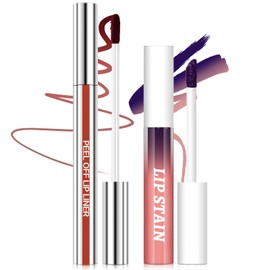 Noerrors Peel Off Lip Liner and Lip Stain Set, Matte Lip Combo Set Brown Lips Liners Nude Pink Lip Tint for Gradient Plumping Big Lips Long Lasting Waterproof Liquid Tattoo Lip Gloss Kit Makeup