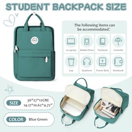 HYC00 Unisex Lightweight Backpack School Bag Water-resistant Casual Rucksack fits 14 inch Laptop for Boys Girls Travel Backpack Bookbag Men and Women College Daypack,Blue Green