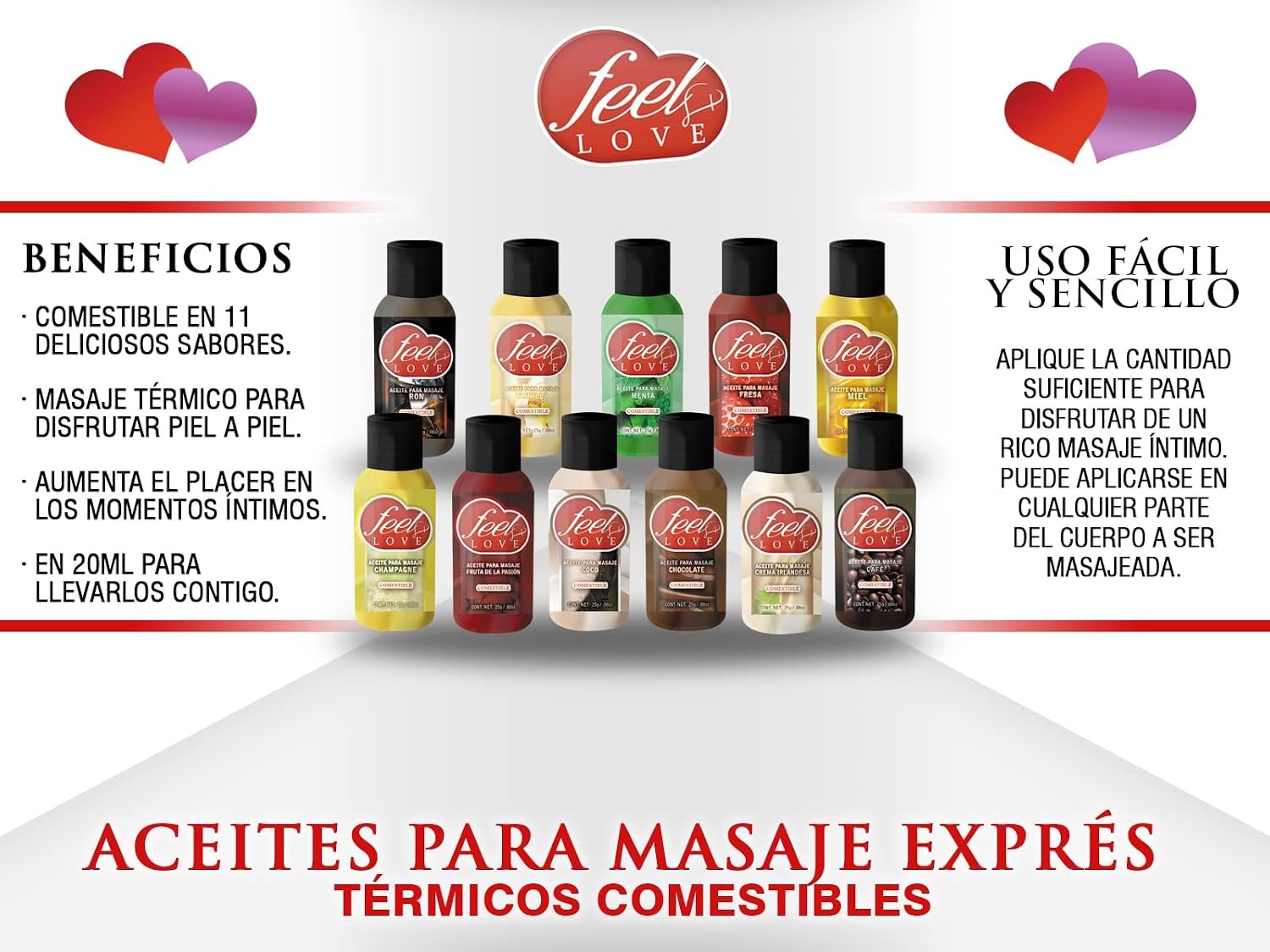 Aceite térmico comestible para masaje de 25ml (Vainilla)