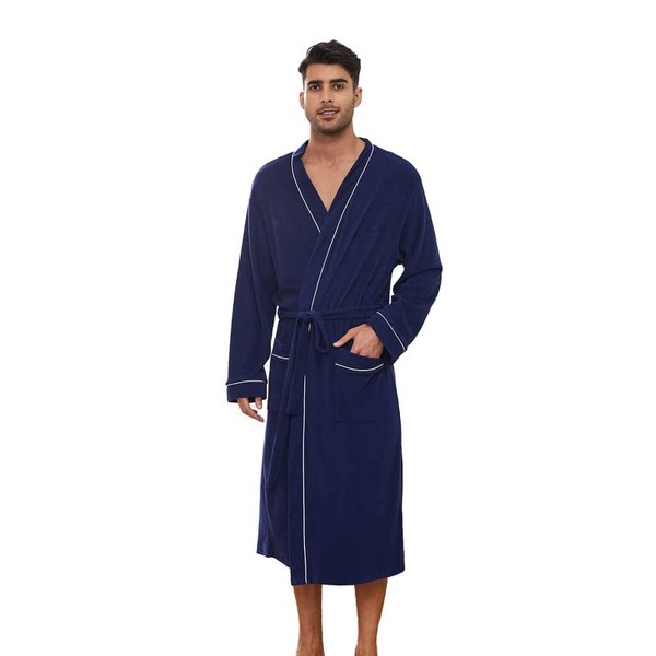 U2SKIIN Terry Cloth Robe for Men, Soft 100% Cotton Mens Robe, Skin Friendly Long Spa Bathrobe (Navy, L/XL)