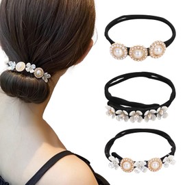 KASESSS Pack of 3 Hair Bun Maker, Deft Bun Maker, Pearl Flowers, Flower Hair Bun Roller, Stylish, Bun Maker Faster, Hair Bun Maker, Reusable, Hair Bun Helper for Girls Women