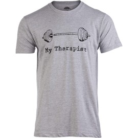 Ann Arbor T-shirt Co. My Therapist (Barbell) | Funny Workout Working Out Weight Lifting Lifter Joke Man T-Shirt-(Adult,2XL) Vintage Grey