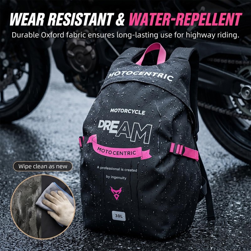 Waterproof Motorcycle Backpack, 30L Helmet Bag with Laptop Pocket, Gray
