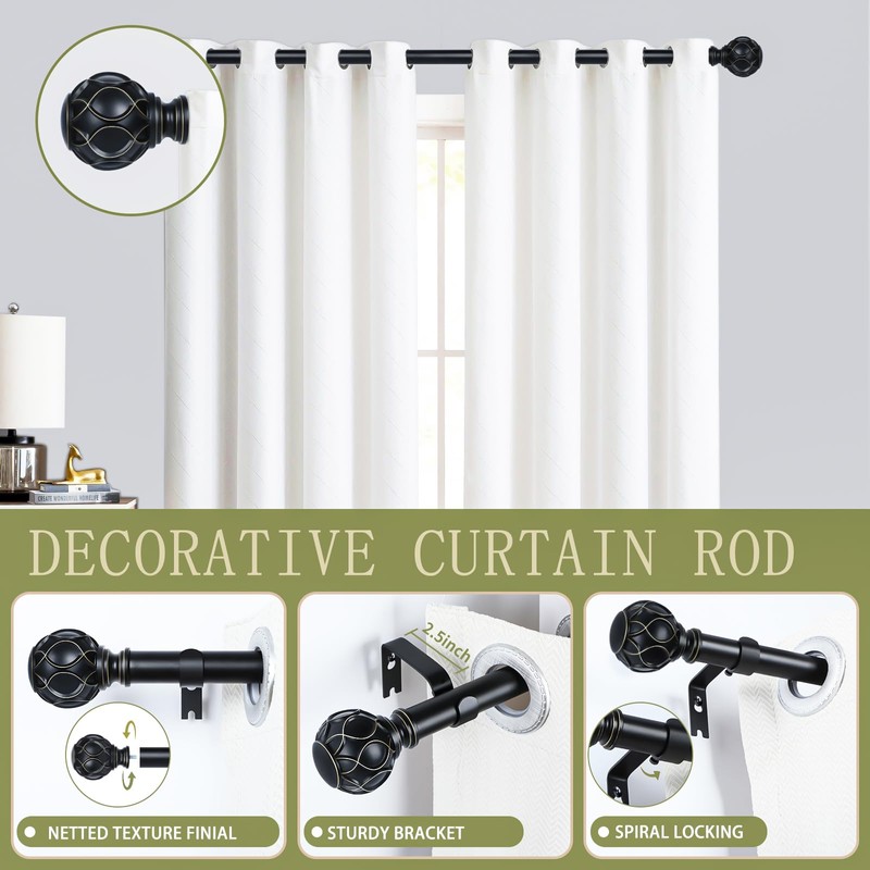 TANGWIN 2 Pack Black Curtain Rods for Windows 48 to