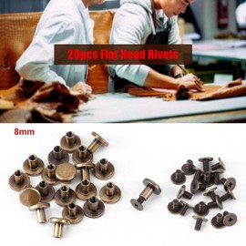 Pack of 20 Sets Brass Flat Head Button Stud Bronze Leathercraft Screws Nail Rivets DIY Leather Craft Metal Rivet Art Leather Crafts Clothes Making for Belt Strap Bag Shoes Decoration (8mm)