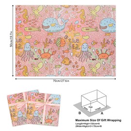 Ocean Children's Wrapping Paper, Mermaid Birthday Wrapping Paper, Girls Boys, Jellyfish, Whales Wrapping Paper, 8 Folded Sheets for Baby Shower, Graduation, Children's Crafts, 70 x 50 cm