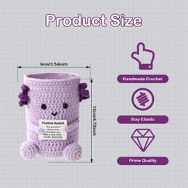 Positive Crocheted Axolotl Pen Holder, Creative Emotional Support Axolotl Crochet Pen Holder with Inspirational Card for Holding Pen Pencil Stationery Makeup Brushes(Purple)