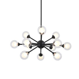 Black 12-Light Sputnik Bubble Chandelier Modern Glass Globe Pendant Lights. Farmhouse Kitchen Dining Room Ceiling Hanging Light Fixtures G9
