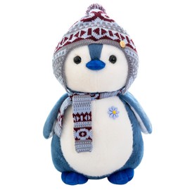 Herfair Penguin Cuddly Toy, Penguin Plush Doll with Hood, Penguin Stuffed Toy Cuddly Toy Gift (27 cm, Blue)