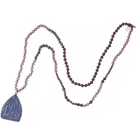 KELITCH 6mm Crystal Beaded Necklace Sakyamuni Buddha Pendant Necklaces Handmade Statement Yoga Necklaces