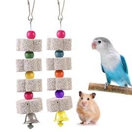 Nymphensittich Spielzeug, 2 Stück Papageienspielzeug mit Metallglocke, Vogelspielzeug für Wellensittiche, Kalkstein für Wellensittiche, 21 cm x 4 cm, Vogelschnabel-Schleifstein, Haustier-Spielzeug für