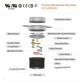Awozkcd UL/CUL KSD301 125V 16A Thermal Switch,Normally Closed N.C Circuit Off at 0°C/32°F and On at -10°C/-50°F Bimetal Thermostat Switch, Auto Reset ‌ Water Heater Electric Heating Element,2 pcs