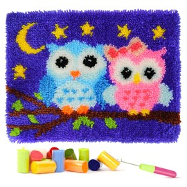 JDbezuge Latch Hook Rug Kits for Kids Adults, Owl Printed DIY Rug Hooking Kits, Carpet Embroidery Yarn Needlework Set for Home Decor