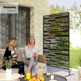Outsunny Metal Outdoor Privacy Screen, 78" H x 48" W Decorative Privacy Fence Screen, Freestanding Outdoor Divider with Stand, Climbing Plant Trellis for Garden Walkway, Balcony, Patio, Barcode Black