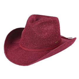 C.C Sparkly Sequin Cowboy Hat with Suede String Trim, Maroon