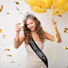 BRT Bearingshui 21st Birthday Sash and Tiara for Girls, Birthday Sash Crown 21 Birthday Girl Sash for Woman, 21st Birthday Gifts for Happy 21st Birthday Party Favor Supplies