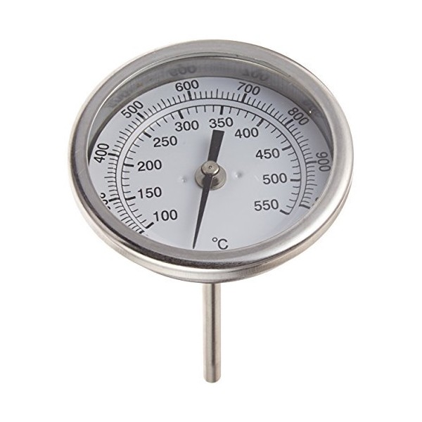 PIC Gauges B3B4-TT SS Case Bimetal Thermometer, 316 SS Stem, Back Angle Connection, 3" Dial, 4" Stem Length, 200/1000° F & 93/538° C Temperature Range