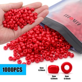 Auvoau Auvoau 1000Pcs Pony Beads Bracelet 9mm Red Plastic Barrel Pony Beads for Necklace,Hair Beads for Braids,Key Chain,Jewelry Making (Red)