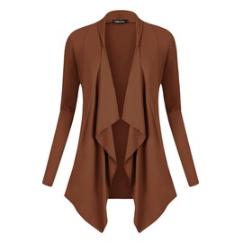 Urban CoCo Women's Drape Front Open Cardigan Long Sleeve Irregular Hem (Caramel, M)