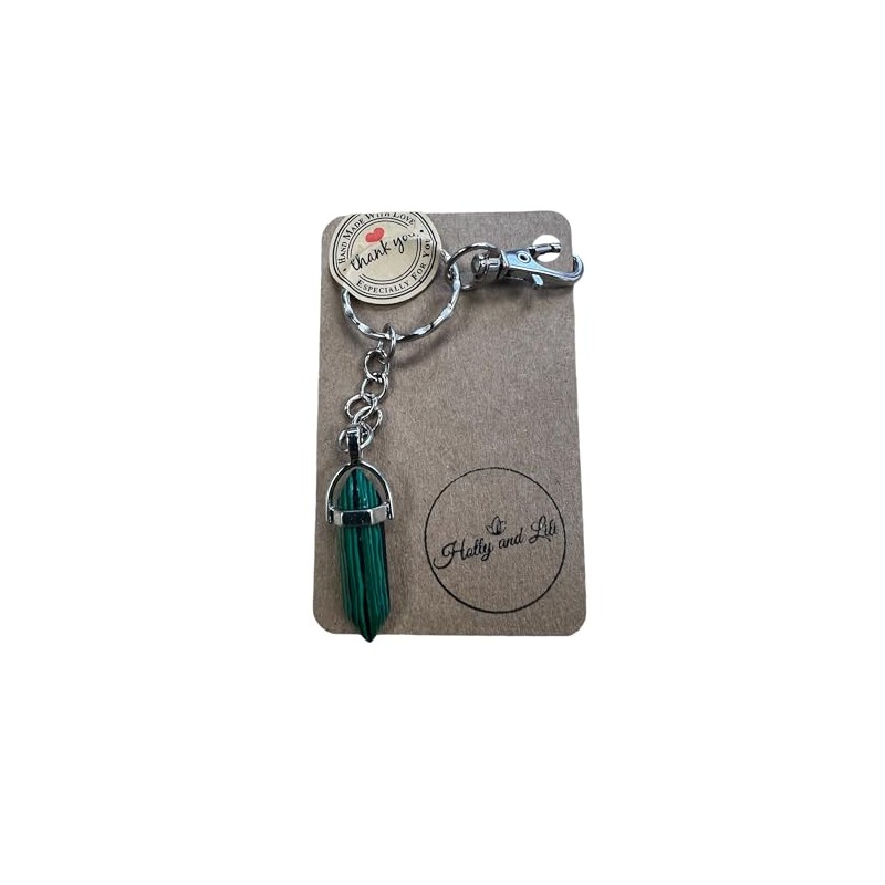 Keyrings, Handmade Keychains, Zipper Chains, Keyrings (Malachite Crystal - Silver)