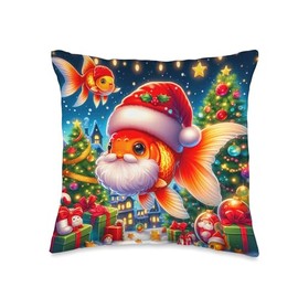 Christmas Oranda Goldfish Santa Fancy Goldfish Lovers Art Throw Pillow
