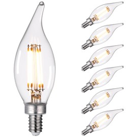 TORCHSTAR Dimmable E12 LED Candelabra Bulb, FCC&ETL Listed, 60W Equivalent Chandelier Light Bulbs, 500lm, Filament Flame Tip Bulb CA11, Clear Glass Ceiling Fan Light Bulbs, 2700K Soft White, Pack of 6