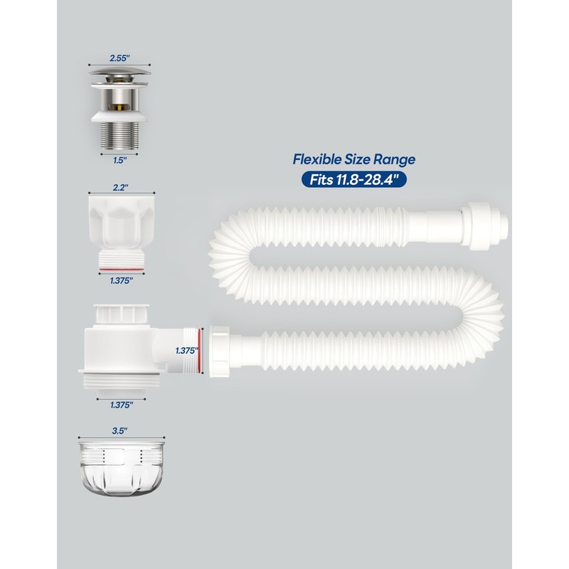 BOTEMY Polished Bathroom Sink Drain Kit with Flexible Sink Drain