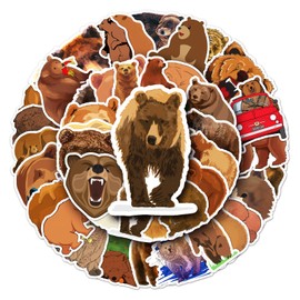 50 Packs Brown Bear Stickers Water Bottles Laptop Phone Motorcycle Computer Guitar Skateboard Hydroflasks Animal Brown Bear Vinyl Sticker Waterproof Aesthetic Trendy Decals for Teens Girls Adults
