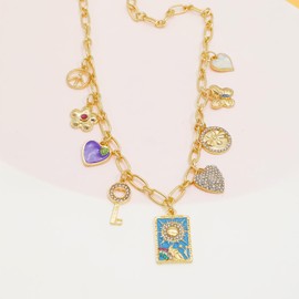 Gold Heart Charm Necklace for Women 14K Gold Silver Paperclip Chain Necklaces Sun Moon Star Fruits Seaside Beach Pendant Necklaces (Gold Pearl Charm Necklace)