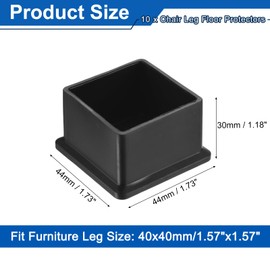 sourcing map 10Pcs Chair Leg Floor Protectors, 44 x 44mm/1.73 x 1.73inch PVC Anti-Slip Square Furniture Leg Feet Cover for Hardwood Floors Patio Chair Table Bed, Black