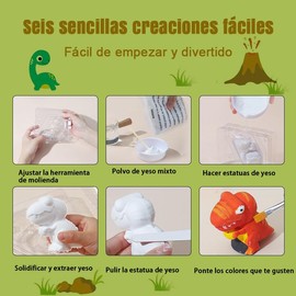 Juego De 19 Figuras de Yeso Para Pintar, Manualidades de dinosaurios, 1pcs 300g Polvo de Yeso, 4 Pinceles Y 1 Paleta de Pintura de para cumpleaños infantiles (Dinosauria)