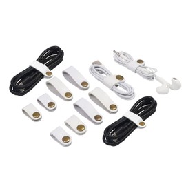 Leather Cable Straps Cord Organizer - Coideal 20 Pcs Earphone Cables Ties Reusable USB Cord Keeper with Snap Cord Clips Holder for Phone (Small + Large, White)