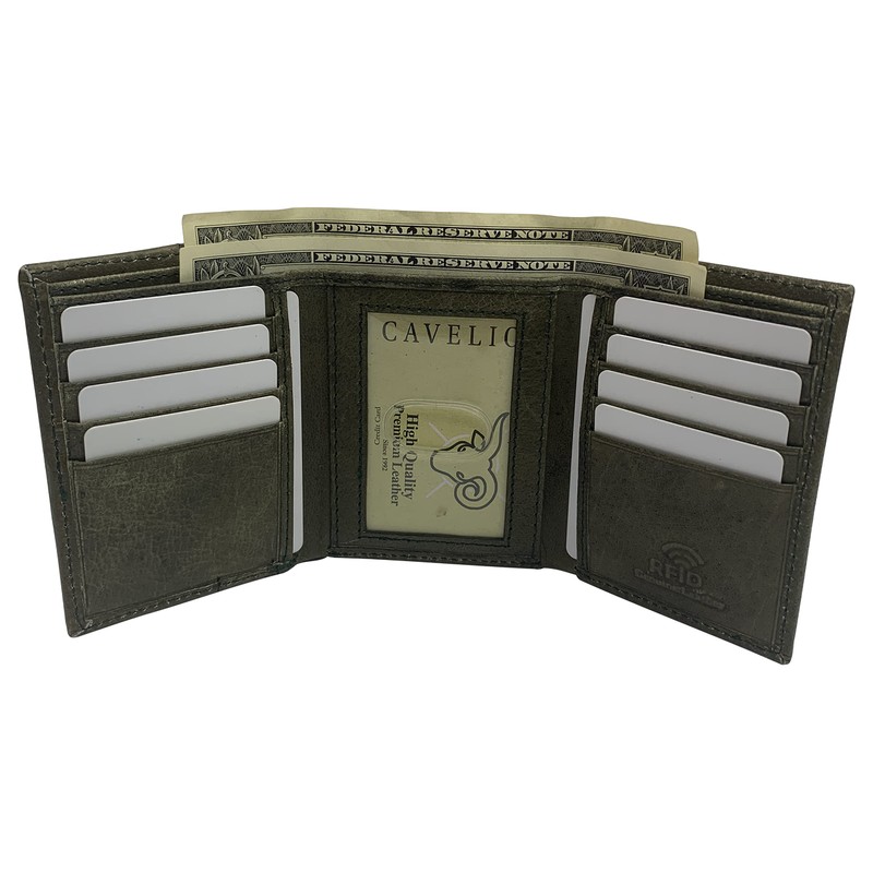 Genuine Leather Slim Classic Trifold Men Wallets RFID Blocking USA