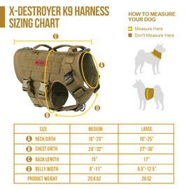 OneTigris X Destroyer Tactical Dog Harness 3 Handles Heavy Duty Dog Vest with Metal Buckles (Coyote Brown, M)
