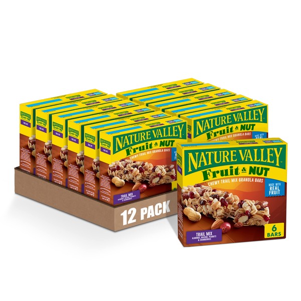 Nature Valley Chewy Fruit and Nut Granola Bars, Trail Mix, 7.4 oz, 6 ct (Pack of 12)