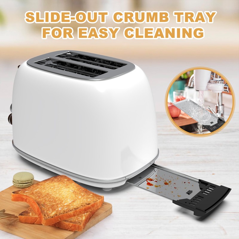 Toaster 2 slice,Retro Stainless Steel Toaster with 6 Settings, 1.5