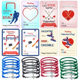24 Packs Sports Ball Valentines Day Gift Cards Valentine's Classroom Exchange Ice Hockey Valentine Cards Black