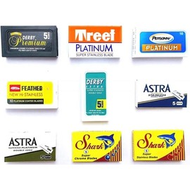 60 Razor Blades for Safety Razor, Astra Derby Feather Satinex Shark Personna Shark Razor Blades Set, 9 Different Blade Types