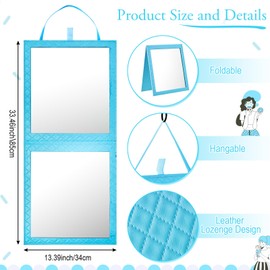 Foldable Backstage Mirror with Handle 33.5 X 13.4 Inch Leather Folding Hanging Mirror Rectangular for Travel Dance Bag Home Fitness Spa Gift for Dancers(Blue)