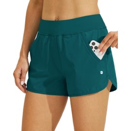 WILLIT Women's 3" Quick Dry Swim Board Shorts with Brief Liner UPF 50+ Swimming Bottoms Trunks Teal XS