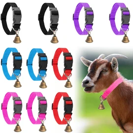 Goat Collars with Bells 10 Pack, Adjustable Sheep Goat Collar Nylon Material with Brass Bell, Loud Bell Anti-Lost for Small Farms