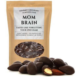 Mom Brain Gourmet Chocolate Almonds - Cocoa Dusted Kepperton Dark Chocolate Almonds - Special Candy Gifts for Women Mothers Day, Birthdays, Christmas Stocking Fillers for Moms