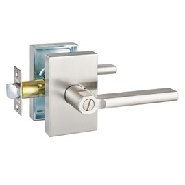 NEWBANG Long Plate Bed and Bath Room Door Lever for Privacy Bathroom and Interior Door Heavy Duty Door Lock Handle in Satin Nickel Finish，MDC894-SN-BK-1P